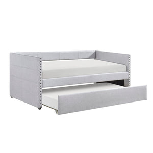 English Elm Modern Upholstered Daybed with Pull Out Trundle Nailhead Trim and Side Storage Pockets Light Gray B011P419504
