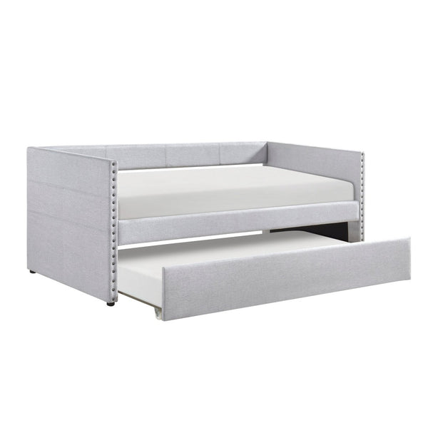 English Elm Modern Upholstered Daybed with Pull Out Trundle Nailhead Trim and Side Storage Pockets Light Gray B011P419504