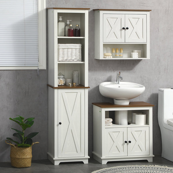 English Elm Kleankin Slim Freestanding Bathroom Storage Cabinet With Triple Shelves, Adjustable Linen Tower, White W2225P217009