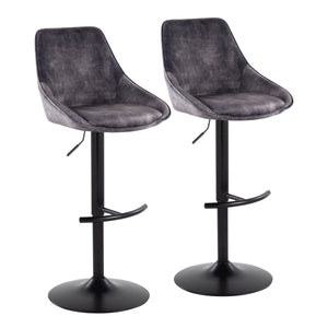 English Elm Diana Velvet Swivel Barstool Set of 2 — Adjustable Height, Grey Upholstery & Black Rounded T Footrest B202S00816