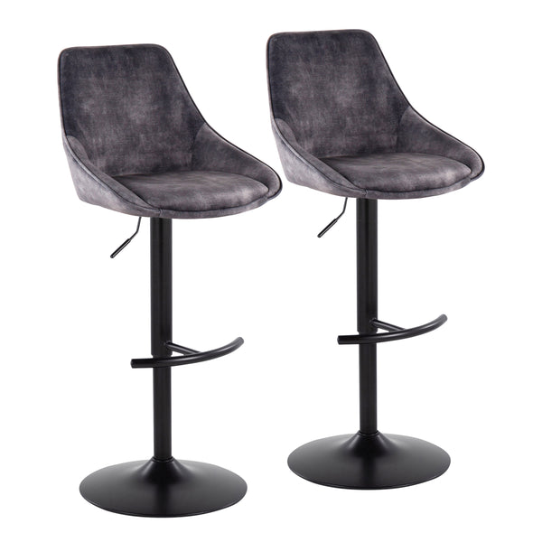 English Elm Diana Velvet Swivel Barstool Set of 2 — Adjustable Height, Grey Upholstery & Black Rounded T Footrest B202S00816