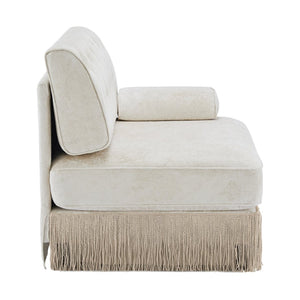 English Elm Sofa Rsf Velvet Fleece Chesterfield Sectional with Button Tufting and Tassel Skirt W714P450806