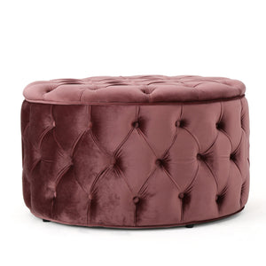 English Elm Christopher Knight Home® - OTTOMAN Velvet Tufted Diamond Stitch Cocktail Seat — Modern Glam Round Pouf, Durable Polyester Finish Blush 59313.00BLS