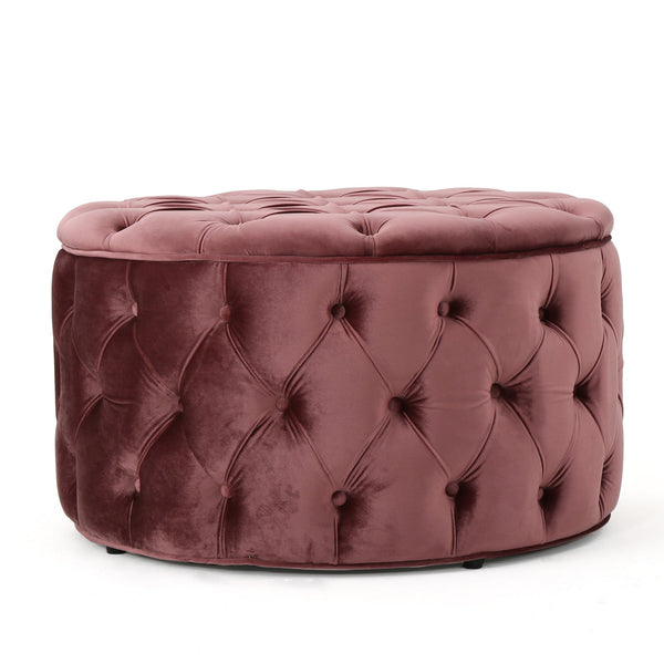 English Elm Christopher Knight Home® - OTTOMAN Velvet Tufted Diamond Stitch Cocktail Seat — Modern Glam Round Pouf, Durable Polyester Finish Blush 59313.00BLS