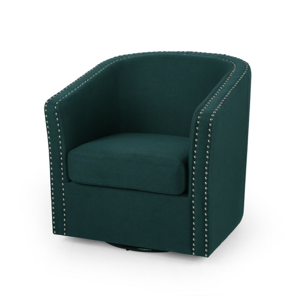 English Elm Christopher Knight Home® - SWIVEL Club Chair in Linen with Double Nailhead Trim, Cozy Tub Design, Iron Legs, No Assembly Required Green 68404.00GRN
