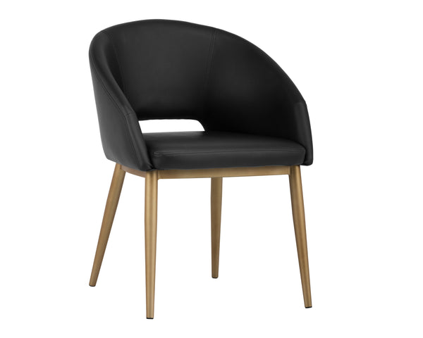 Sunpan Thatcher Dining Armchair – Stylish Compact Design with Faux Leather Upholstery and Steel Frame Champagne Gold / Onyx