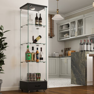 English Elm Modern Glass Display Cabinet With Led Lights - Stylish 4-Shelf Storage For Collectibles & Decor W241P268241