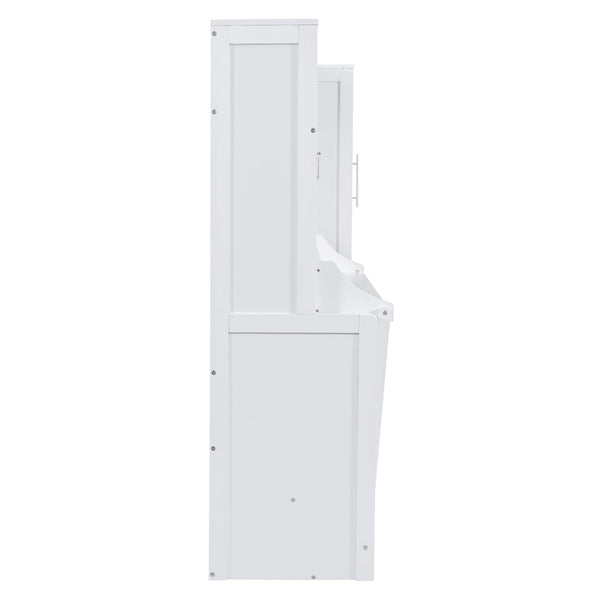 English Elm Queen Murphy Wall Bed with Integrated Wardrobe and Drawers for Studio or Guest Room White LP000793AAK-3