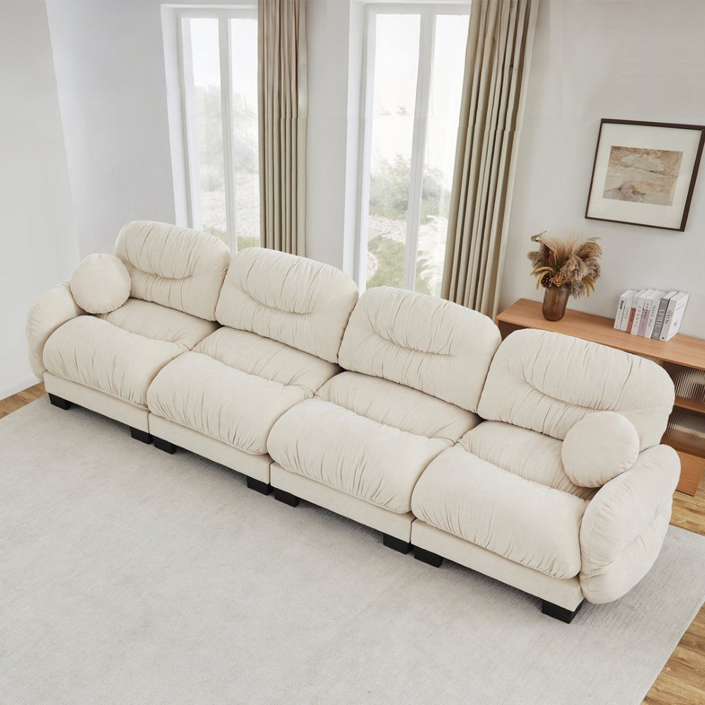 English Elm Pleated Chenille Modular Sofa with Ergonomic Foam Cushions and Sculptural Curved Armrests Beige W5656S00043