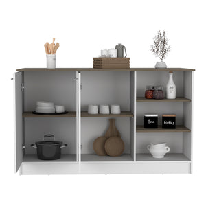 English Elm Ginger Kitchen Island With Open Shelves & Cabinets - Versatile Storage & Spacious Work Surface B070S00314
