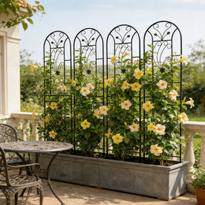 English Elm 4 Pack Powder-coated Metal Garden Trellis Panels Rustproof Climbing Plant Support Outdoor W1586P268031