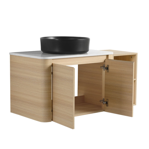 English Elm 42'' Wall-Mounted Bathroom Vanity With Ceramic Sink, Soft-Close Doors & Spacious Storage Solution W999S00474