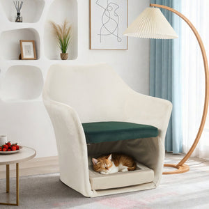 English Elm Furniture Plush 2-in-1 Pet-Friendly Mid Century Modern Accent Chair with Velvet Upholstery, Removable Base and Ergonomic Support for Living Room Dark Green,White N843P331164C