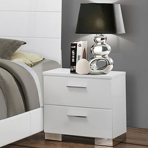 English Elm Dulcey White High Gloss Two-Drawer Nightstand with Metal Bracket Feet, Minimalist Storage & Style B062P378383