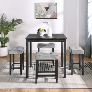 English Elm Dining Round 5-Piece Table Set with Solid Wood Chairs, Linen Upholstery, Industrial Modern Style Black+ Gray W487P333509