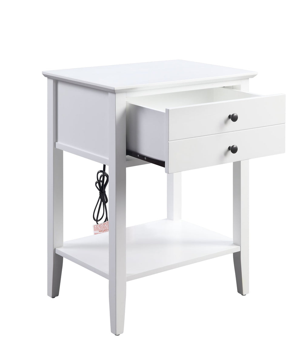 English Elm Grardor White Finish Accent Table with USB Dock, Drawer & Open Shelf, Wooden Top, Modern Design B2726P287567