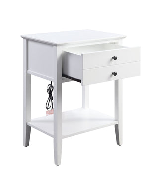 English Elm Grardor White Finish Accent Table with USB Dock, Drawer & Open Shelf, Wooden Top, Modern Design B2726P287567
