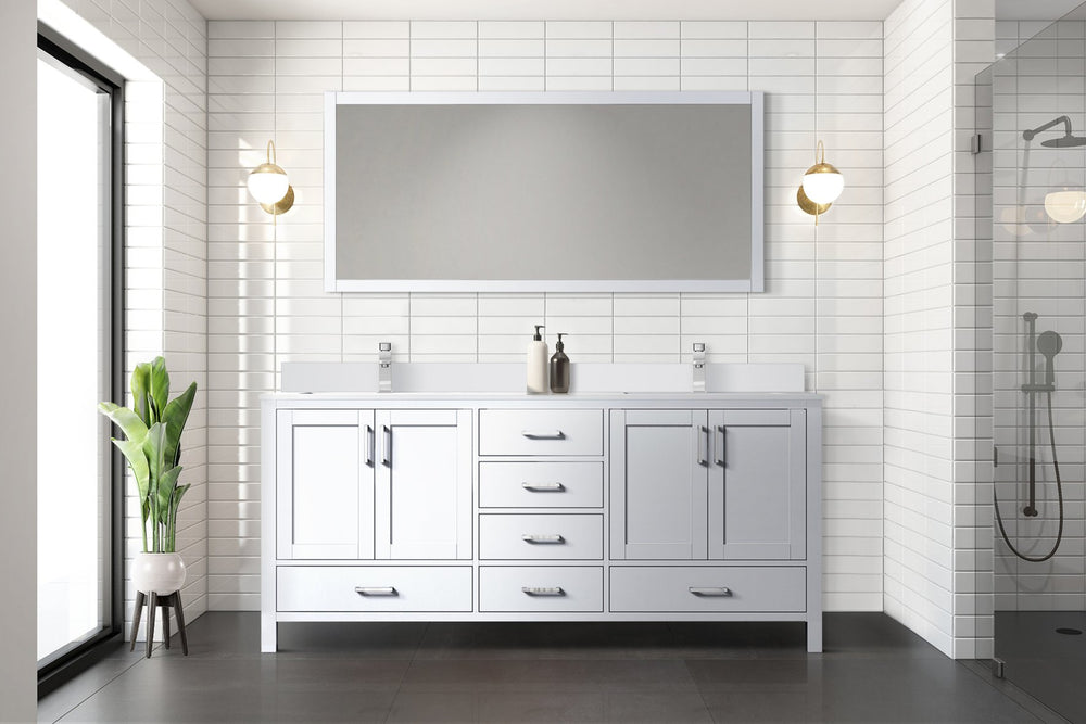 English Elm White Double Bath Vanity 72" W x 22" D with Cultured Marble Top, Soft-Close Drawers & 70" Mirror B2731S00792