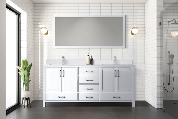 English Elm White Double Bath Vanity 72" W x 22" D with Cultured Marble Top, Soft-Close Drawers & 70" Mirror B2731S00792