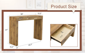 English Elm Elegant Natural Wood Grain Bar Table with Two Drawers, 50" Long, Ergonomic 37" Height, Sturdy MDF Design, Smooth Finish, Adjustable Non-Slip Feet W2920P225015