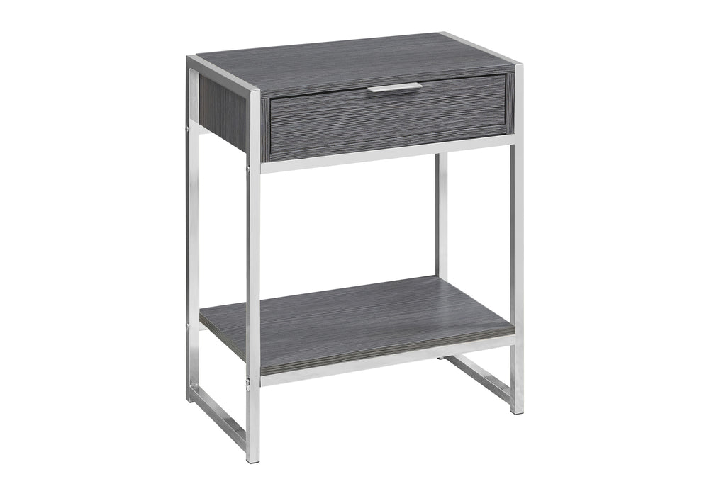 English Elm Accent Table - Modern Grey Laminate & Chrome Metal With Storage Drawer For Living Room & Bedroom B2710P219307