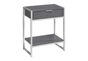 English Elm Accent Table - Modern Grey Laminate & Chrome Metal With Storage Drawer For Living Room & Bedroom B2710P219307