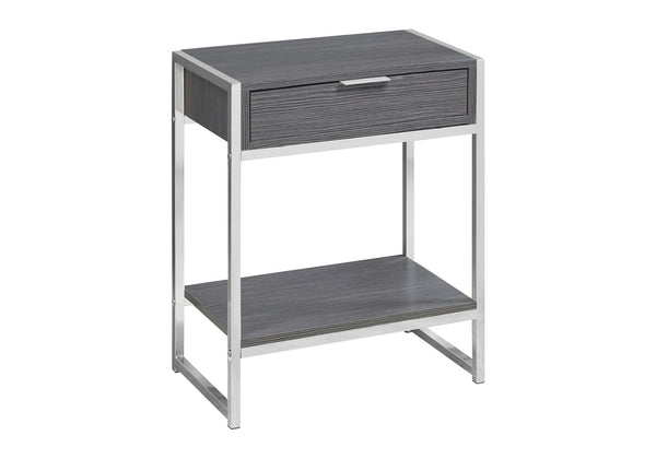 English Elm Accent Table - Modern Grey Laminate & Chrome Metal With Storage Drawer For Living Room & Bedroom B2710P219307