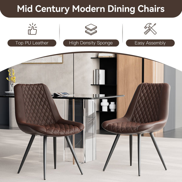 English Elm Modern Dining Chairs Set Of 2 - Pu Leather Upholstered Comfort With Metal Legs For Kitchen Dining T3950P394499