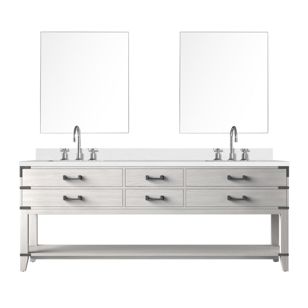 English Elm White Oak Double Bath Vanity Set: 84" W X 22" D With White Quartz Top, Faucets & 36" Mirrors Included B2731S01918-GIGA