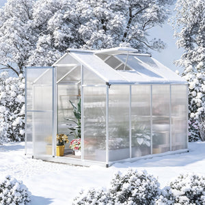 English Elm Winter Walk-in Polycarbonate Greenhouse Aluminum Frame with Roof Vent and Rain Gutter T3971S00231
