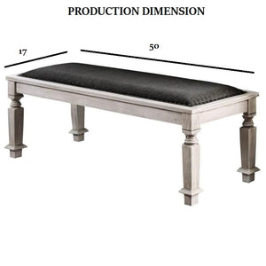 English Elm Transitional Upholstered Tufted Bench with Flannelette Cushion, Elegant Dining Seating, Glamorous Finish, 50.5" wide Antique White,Gray 20 L x 53 W x 7 H B2741P366069