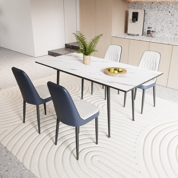 English Elm 47"-63" Extendable Mdf Dining Table Set with Pu Leather Chairs for Six W2189S00924