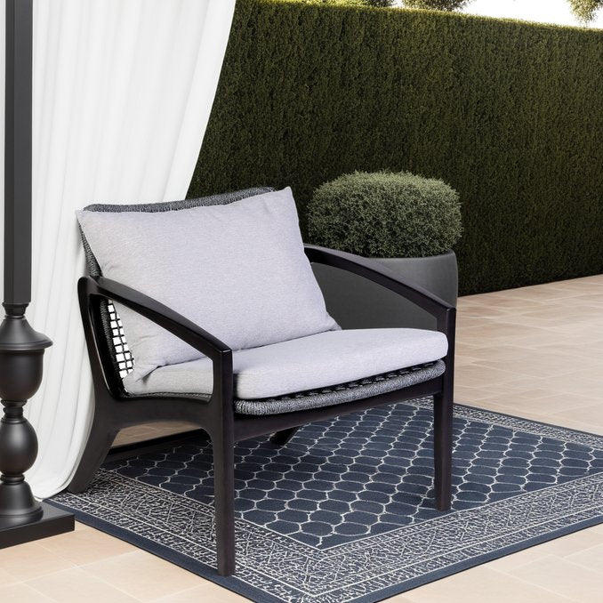 English Elm Liora Outdoor Chair: Stylish Dark Eucalyptus & Gray Rope With Plush White Cushions For Comfort B2736P354322