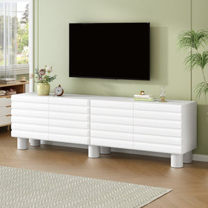 English Elm Stylish Thick Wavy Door TV Cabinet with Adjustable Shelves, Cable Management, Sturdy Legs, Modern Media Console White N721P350797K