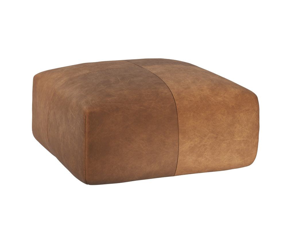 Sunpan Elio Ottoman - Vintage Italian Design in Cognac Aniline Leather with Plush Comfort & Durable Frame