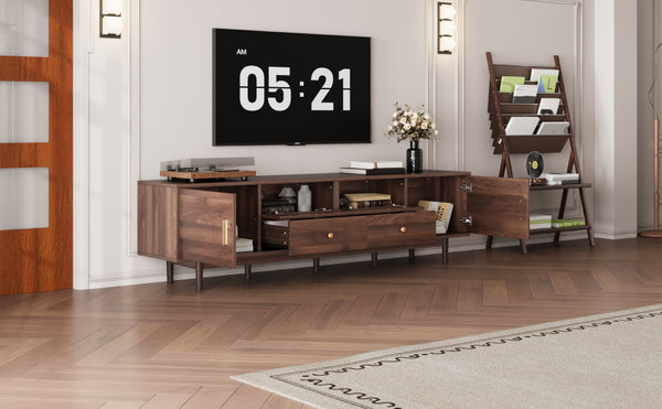 English Elm 76" Modern Chic TV Stand for Up to 85" TVs — Rattan Accents, Solid Wood Legs, Soft-Close Doors & Drawers N710P339467P