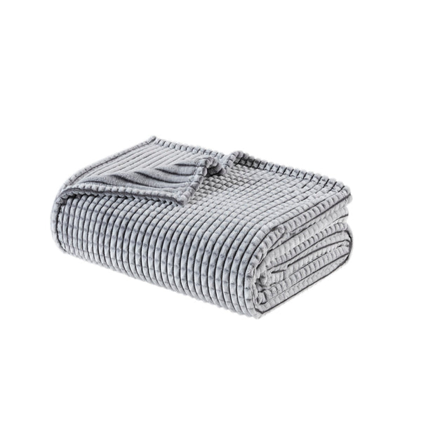 JLA Home Madison Park - Blanket Plush polyester throw with modern grid print, OEKO-TEX certified, lightweight all-season comfort Grey MP51-8420
