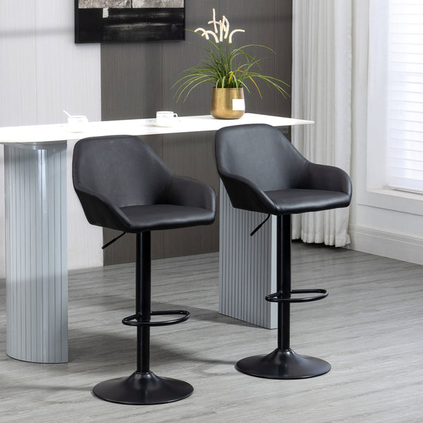 English Elm Homcom Modern Adjustable Bar Stools Set Of 2, Swivel Pu Leather With Footrest For Kitchen & Dining W2225P217149
