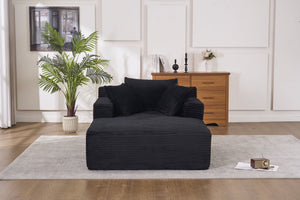 English Elm Oversized Corduroy Chaise Longue Sofa Bed — Modern Deep Seat Sleeper with Armrests & Pillows, Black W1752P282660