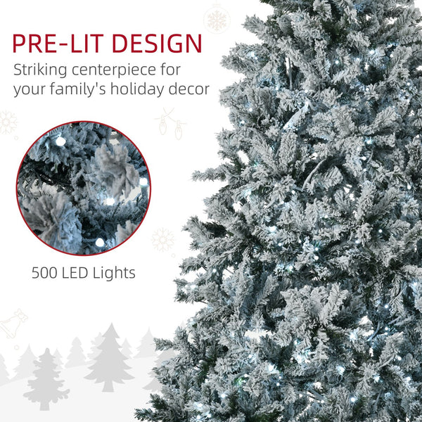 English Elm HOMCOM 7.5' Flocked Artificial Christmas Tree Prelit with 500 Cold White LEDs, 1254 Branches, Flame-Retardant W2225P173951