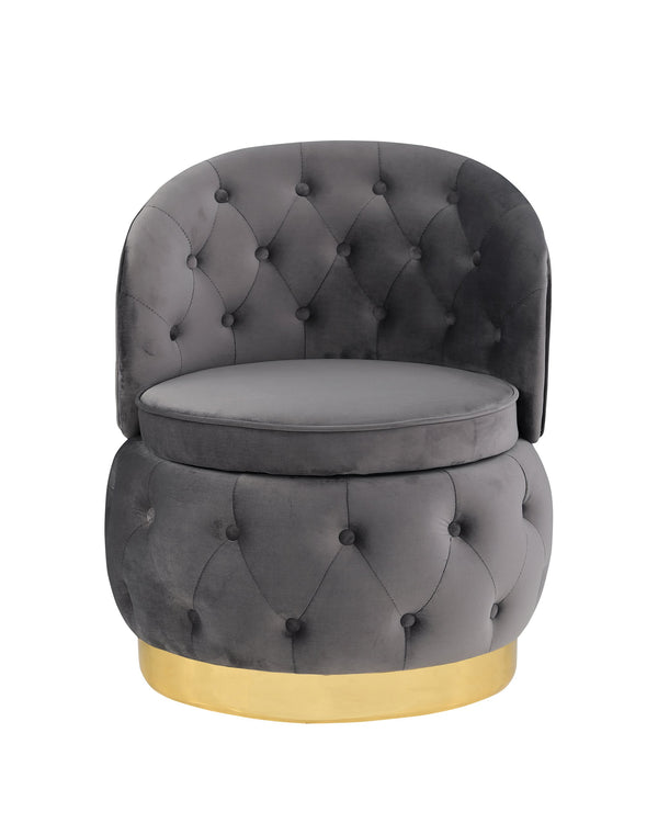 English Elm 360 Degree Swivel Cuddle Barrel Accent Storage Chairs Plush Velvet Round Armchair with Hidden Storage and Luxurious Comfort Gray W1420P198928