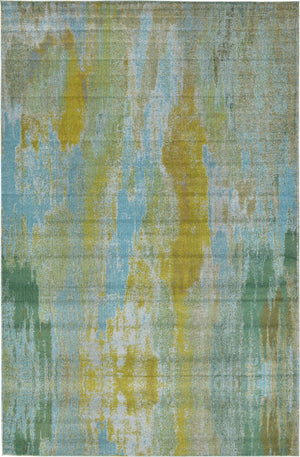 Unique Loom Jardin Lilly Machine Made Abstract Rug Turquoise, Gray/Green/Ivory/Olive/Turquoise/Yellow/Light Blue 10' 6" x 16' 5"