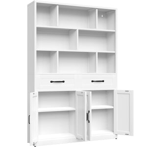 English Elm 71" Tall Metal Bookcase with Open Shelves Drawers and Cabinet Doors for Modern Office T2398S00002