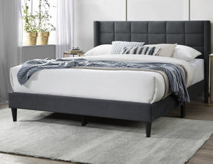 English Elm Elegant Velvet Upholstered Queen Bed with Geometric Stitched Headboard, Platform Design, 12" Height Charcoal 66 L x 23 W x 9 H B011P238937