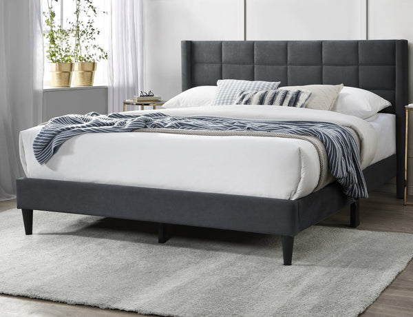 English Elm Elegant Velvet Upholstered Queen Bed with Geometric Stitched Headboard, Platform Design, 12" Height Charcoal 66 L x 23 W x 9 H B011P238937
