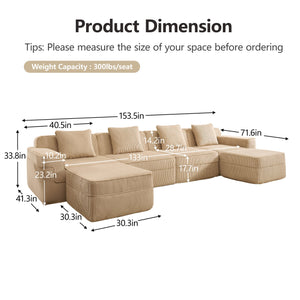 English Elm Modular U-Shaped Sectional Sofa, Cloud-Like Comfort With Deep Seats, Movable Ottomans & Pillows W3041S00322
