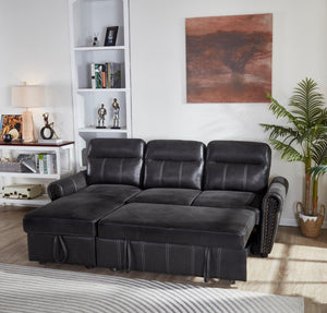 English Elm Sectional Sofa Bed In Black Faux Leather - Stylish Space-Saving Design For Modern Living Spaces B205S00044-GIGA