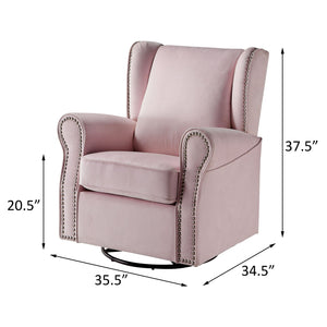 English Elm Pink Rolled Arms Swivel Chair Glider with Nailhead Trim, Removable Cover, Plush Upholstery Elegance B062P186521