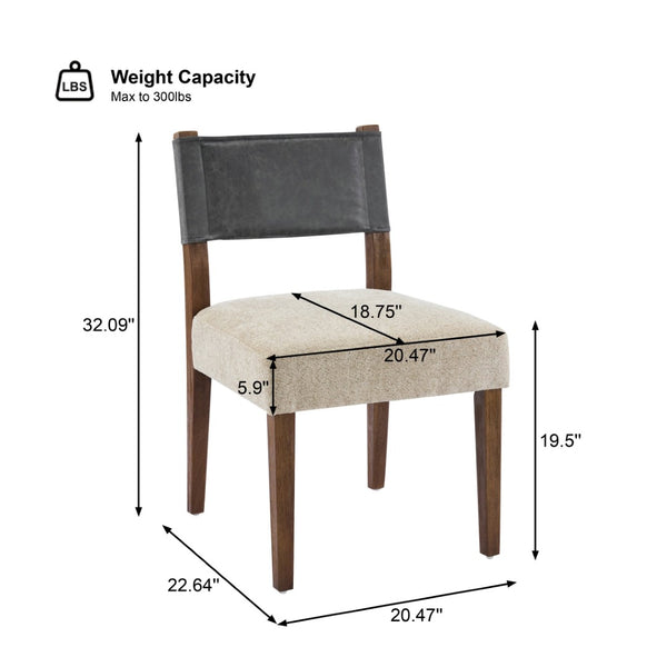 English Elm Mid-century Modern Linen Blend Dining Chairs Rubberwood Legs Sculptural Backrest Set of 2 Dark Gray,Oatmeal,Walnut N768P442393W