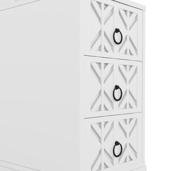 English Elm End Table With 3 Drawers And 2 Open Shelves - Stylish Corner Side Table With Charging Ports In White W2593P289147